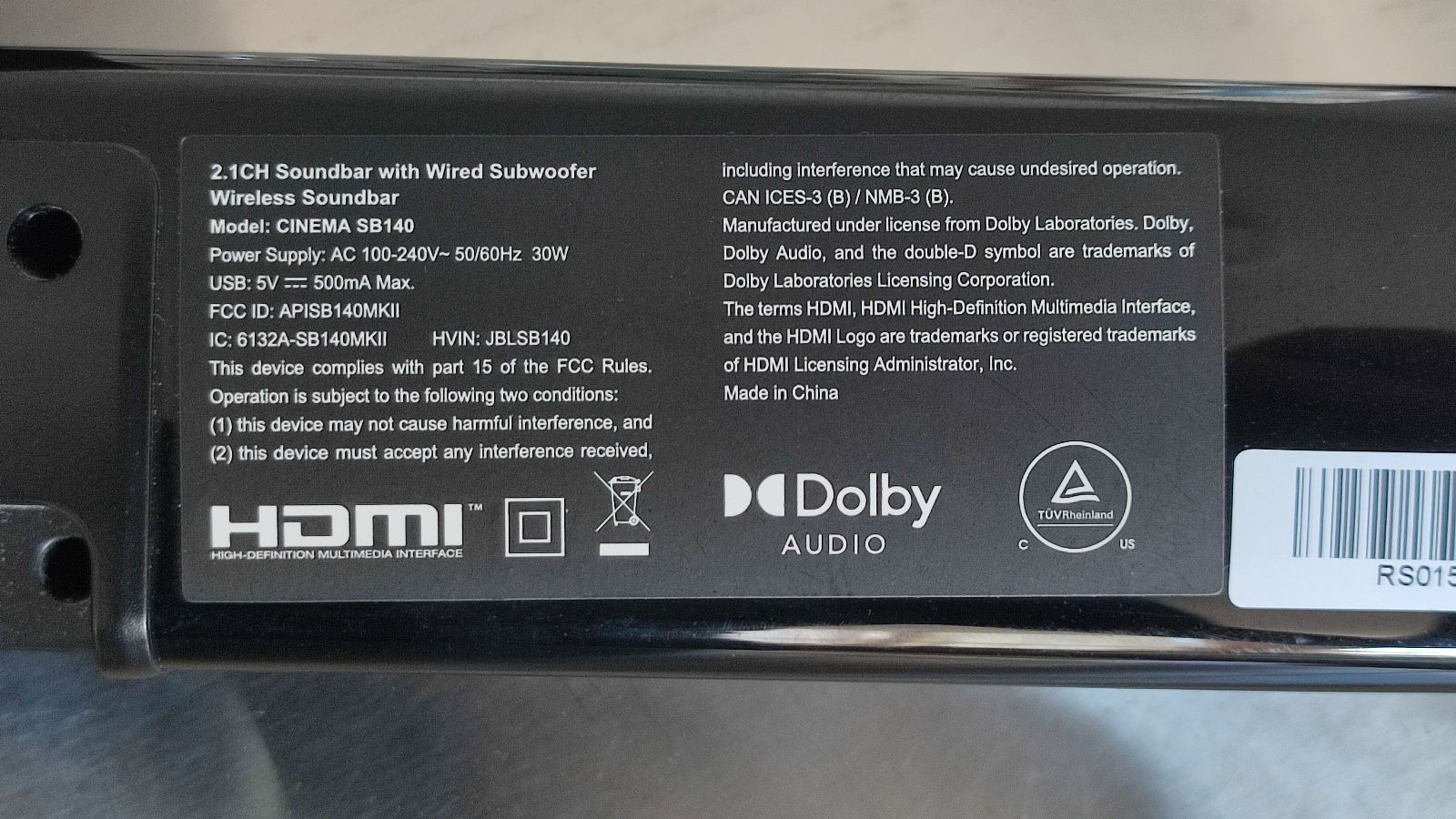 Barra de sonido JBL Cinema SB140 — 2.1 canales con subwoofer dedicado foto 3